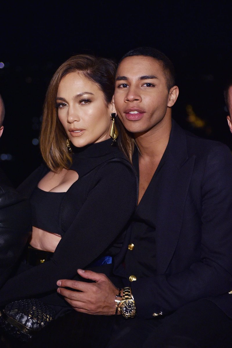 Olivier Rousteing: “I worked with Jennifer for the Met Gala [in 2018]. We danced at the fitting when she was trying on her dresses — and laughed so much. But the best time of my life had to be the day after the red carpet, dancing with J.Lo at the Boom Boom Room [in New York].+