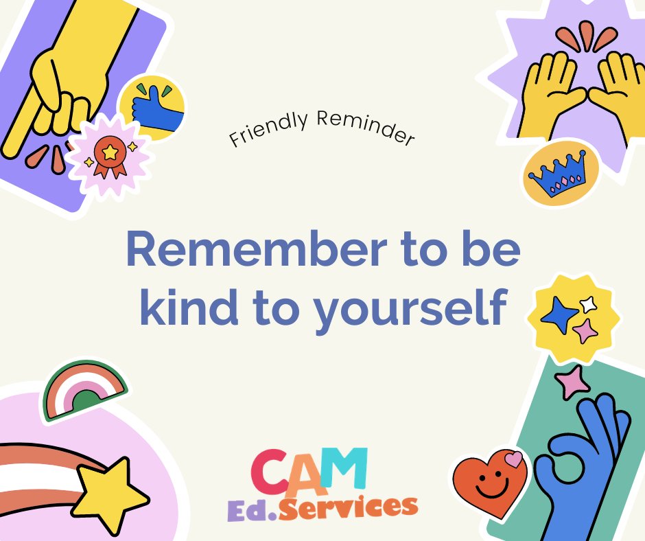 CAMEdServices's tweet image. With the seasons changing, this can be a stressful time for everyone. Your friends at CAM Education want to remind you to remember to be kind to yourself and others. Also remember to take each day, one step at a time. You got this! #education #fun #students