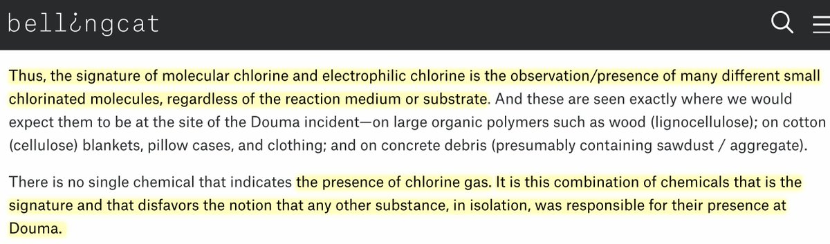 Oops:  @EliotHiggins &  @Bellingcat failed to coordinate w/ their OPCW partners.OPCW's IIT report explicitly contradicts Bellingcat's junk science claim about "Chlorine's Unique Fingerprints." IIT acknowledges the "absence of truly unique environmental markers for chlorine." 
