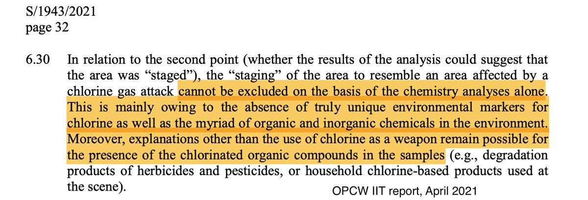 Oops:  @EliotHiggins &  @Bellingcat failed to coordinate w/ their OPCW partners.OPCW's IIT report explicitly contradicts Bellingcat's junk science claim about "Chlorine's Unique Fingerprints." IIT acknowledges the "absence of truly unique environmental markers for chlorine." 