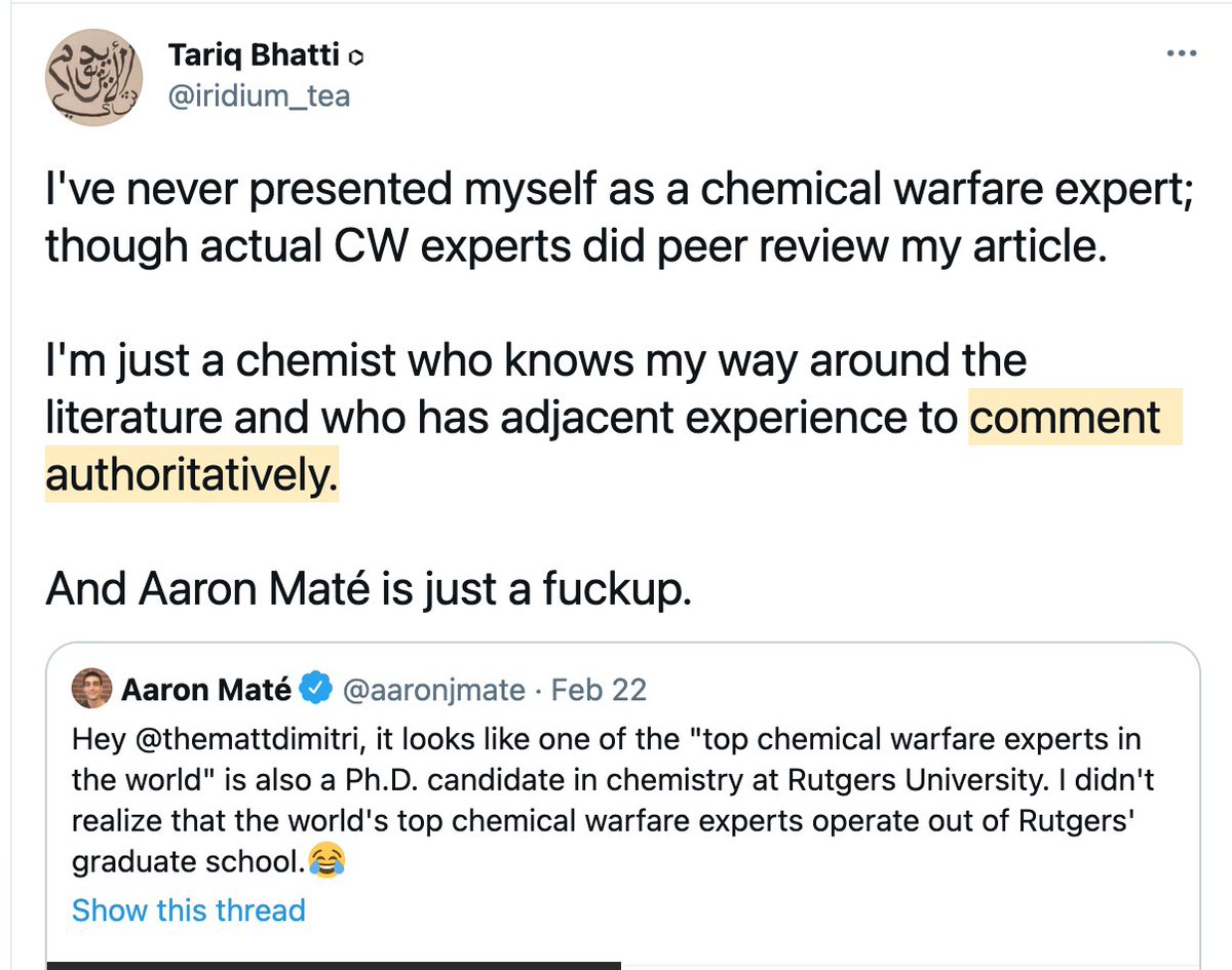 Sorry  @iridium_tea, looks like your ability to "comment authoritatively" on chemical weapons chemistry -- as opposed to the veteran OPCW chemist who conducted the chemical weapons probe -- just took another hit. All due respect to your Rutgers grad school program, of course. 