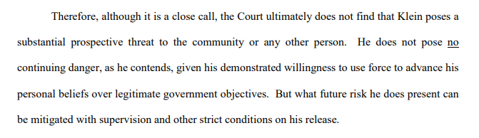 Judge also says Klein's participation on Jan. 6 "constitutes a substantial and deeply concerning breach of trust" and he might be "highly culpable for his conduct." But he says that it's not clear how Klein's old job makes him a future threat to the community.