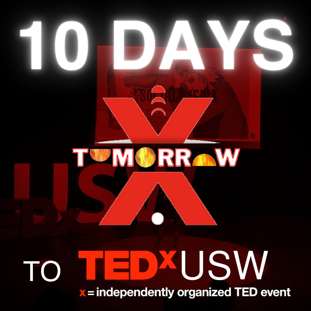 tedxusw's tweet photo. ❌10 DAYS LEFT❌
Yes, that's right... #TEDxUSW will start in 10 DAYS!!
We will reveal our #TEDxUSW2021 agenda TOMORROW 🎉
Get your free tickets for TEDxUSW 2021 at https://t.co/GrEPL6GFja
#TEDx https://t.co/cj5w1nZRqE