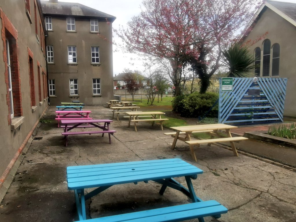 Five new extra benches for lunch today. From <a href="/GrangeBuilders/">Grange Homevalue</a> 👍 Thanks Jimmy for assembling them so quickly 😎

They now need to be painted

Apparently the Student Council have ideas here and they are down as an item for discussion at Wednesday's agenda <a href="/Fingalcoco/">Fingal County Council</a> 

<a href="/GavinDuffy/">Gavin Duffy</a>