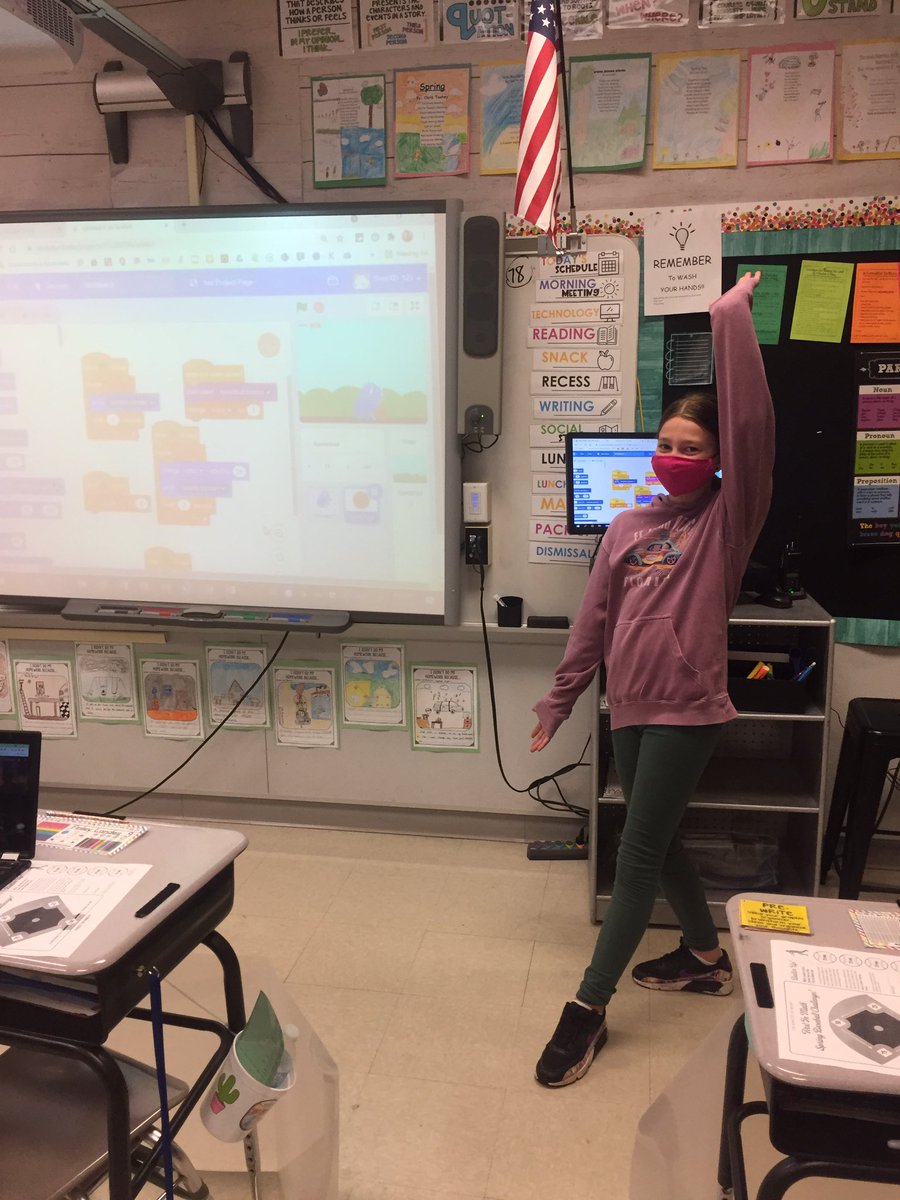 Proud coder sharing her work with her classmates. @TechGirlzorg <a href="/ScratchEdTeam/">ScratchEdTeam</a> <a href="/SASD_Vernfield/">Vernfield Elementary</a> <a href="/taryndiachynsky/">Taryn Diachysnky</a> #code <a href="/PADeptofEd/">PA Department of Education</a>