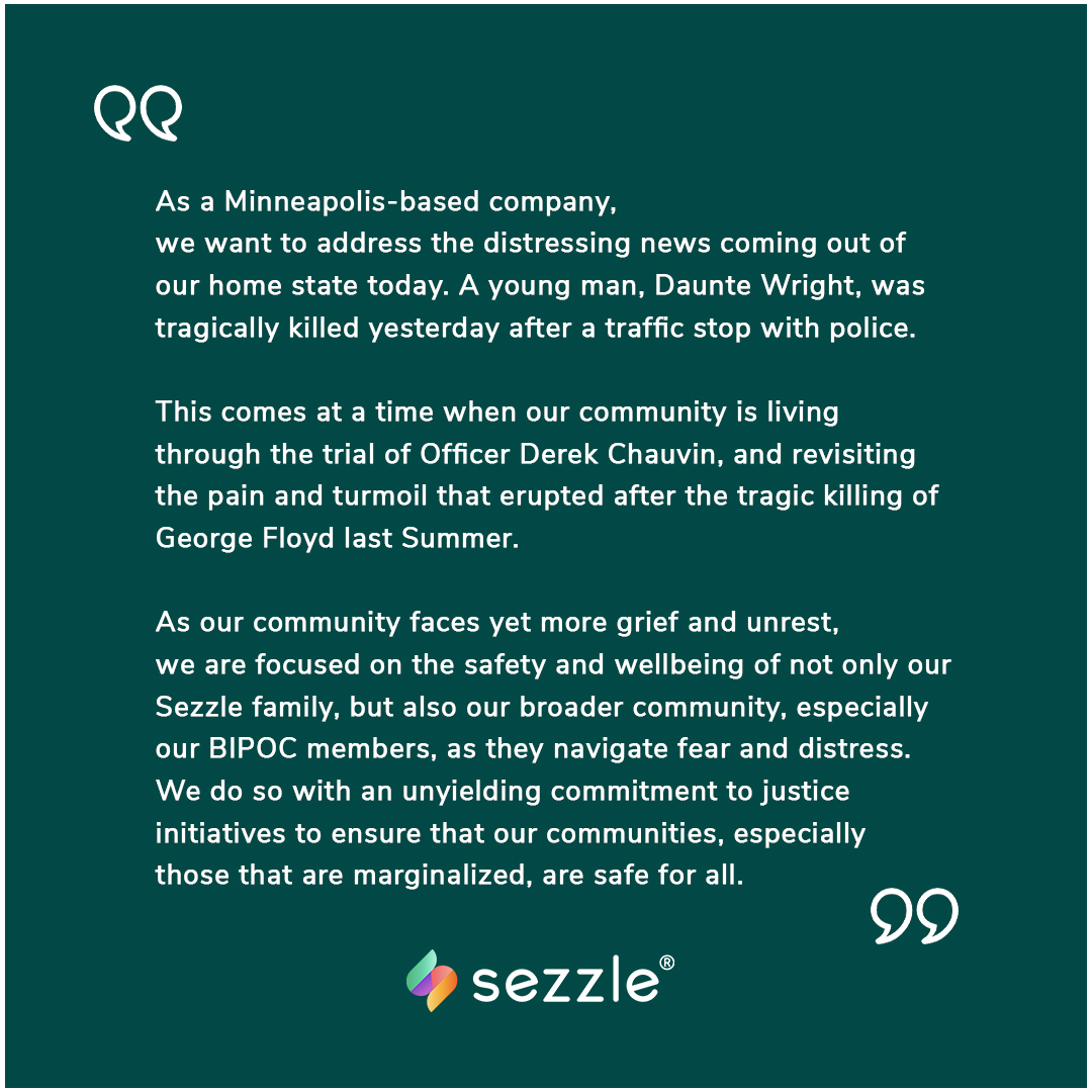 sezzleinc's tweet image. A statement from Sezzle ❤️