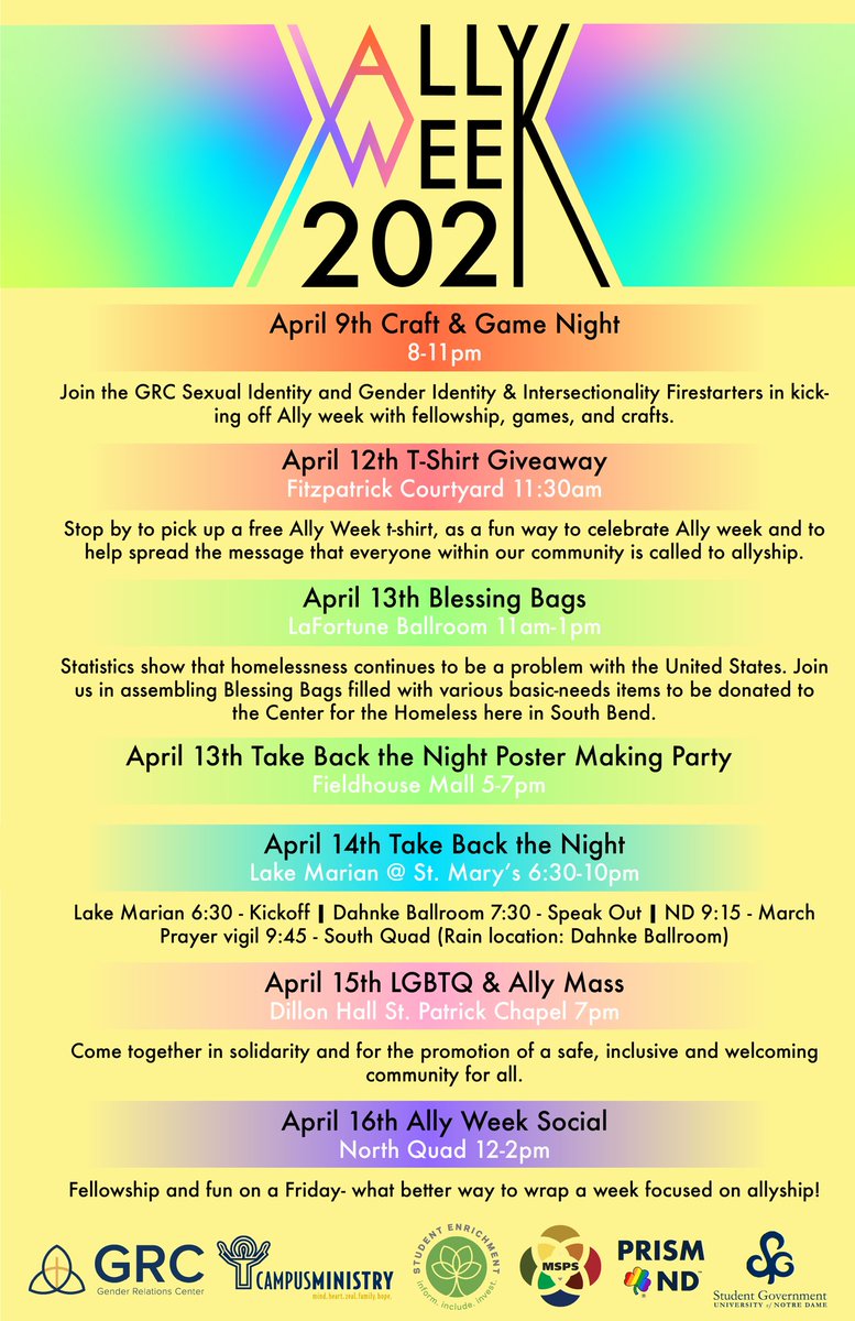 It's Ally Week at Notre Dame! Check out all the events our friends at the GRC are putting on 🥰