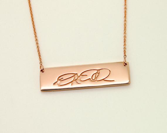 14K Solid Rose Gold Bar Necklace - Real Gold etsy.me/3scNmPd #jewelry #necklaces #pendants #rosegoldbar #14ksolidrosegold