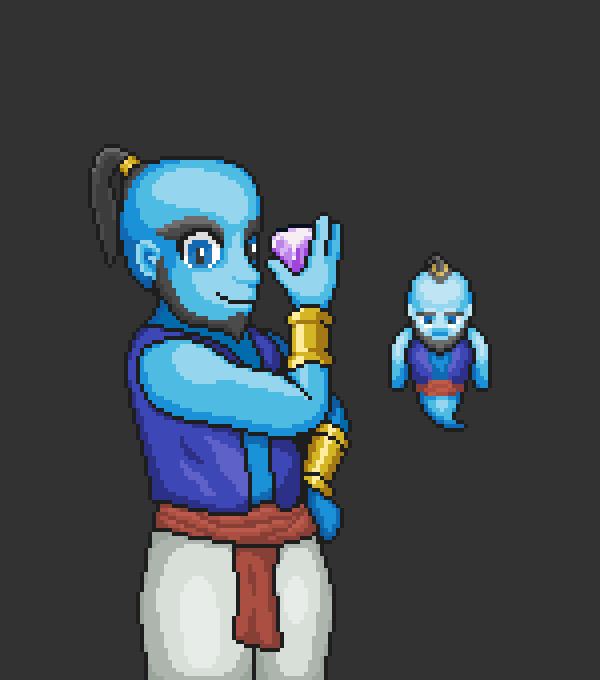 Still working on a name for this djinni, who will be a friendly NPC.  Feel free to share any ideas you have and it might make it in the game.
#pixelart