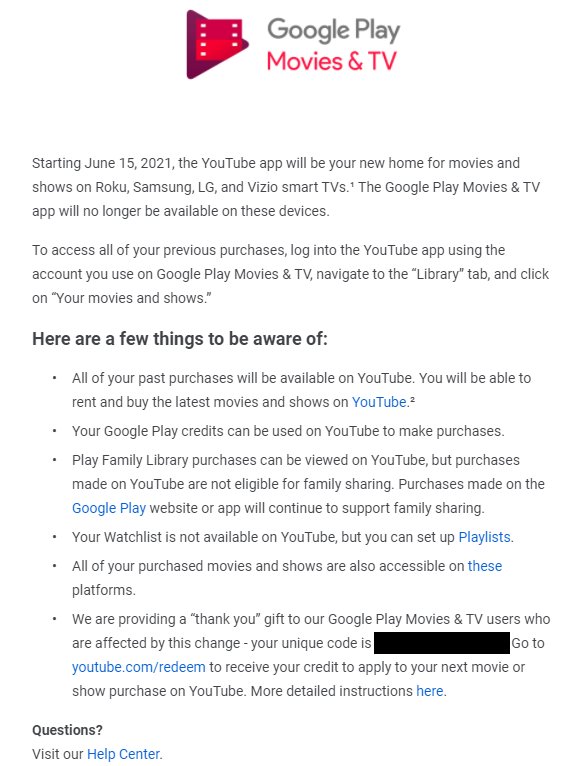 Liliputing Google Is Shutting Down The Google Play Movies Tv Apps For Roku Samsung Lg And Vizio Smart Tvs On June 15 But Past Purchases Should Be Available In