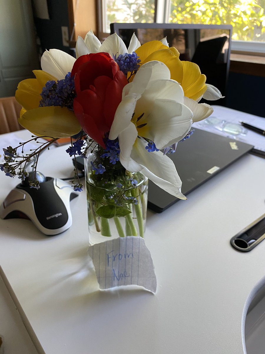 When you’re having a rough work morning and your daughter picks you a bouquet from the yard...❤️❤️ Best “co-worker” ever! I will miss these days when we go back to “normal.”