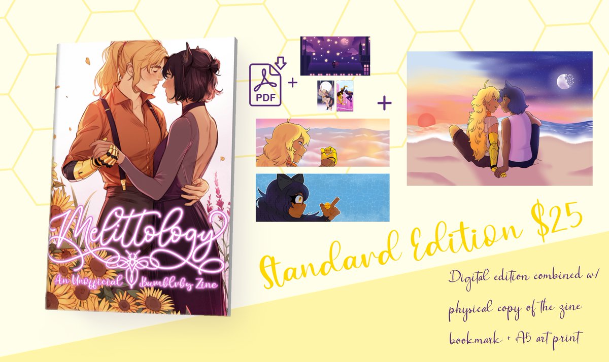 MelittologyZine's tweet photo. #rwby  
Pre-orders for Melittology are officially open! 
Featuring work from 46 artists and 6 writers and 100% profits going to two amazing charity organizations! 

We are also raffling off two deluxe bundles! RT and reply your favorite Bumbleby moment to enter! https://t.co/QOWnQAyT4k