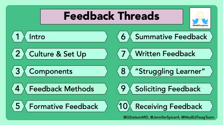 14/ Today was the last  #Feedback thread. Thank you so so so much for joining us on this adventure! We loved interacting & learning from you.Next week,  @JenniferSpicer4 will summarize all we have covered. Then, a new topic!Follow me, Jen, & the  @MedEdTwagTeam to not miss out.