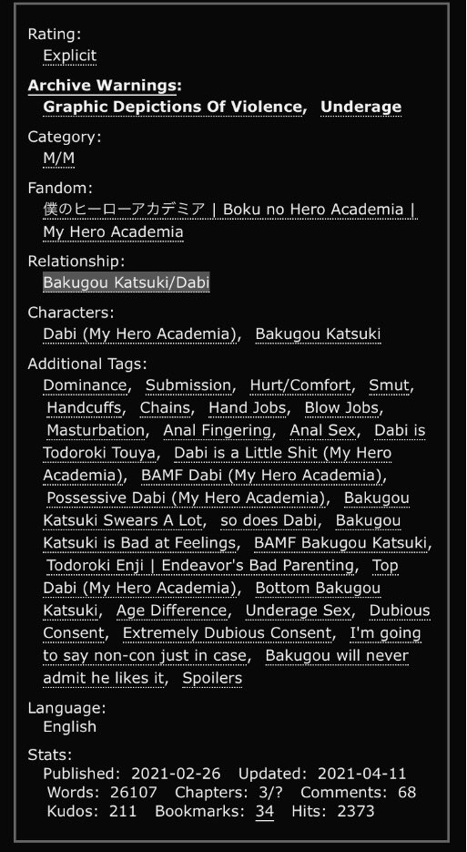 Patchwork & HazmatIt has Dom/Sub dynamics, enough said.The writing is /amazing/, it’s so detailed and beautiful, and the characters are really nuanced and their banter is entertaining to read. I adore this fic, please check it out! https://archiveofourown.org/works/297...