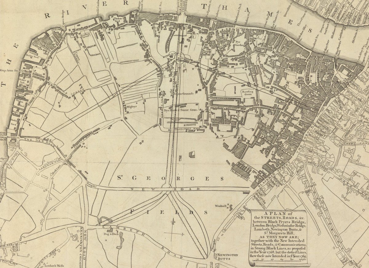 A Plan of #London Streets and Roads South of Lambeth, Westminster Bridge, Blackfriars Bridge and London Bridge. On the right it’s Interesting to see just how built up the area of the Borough SE1 ( Southwark) was in 1768.

(Unknown Artist ⁦<a href="/YaleBritishArt/">YaleBritishArt</a>⁩ )