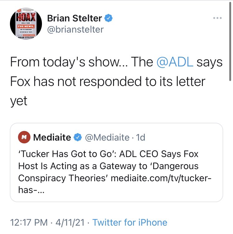 All of these from  @brianstelter are from *the last 36 hours* and comprise about half of his mentions of Fox News in that time.