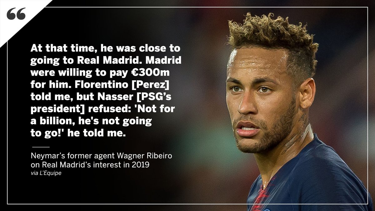 ESPNFC's tweet photo. Real Madrid were ready to pay €300m to sign Neymar in 2019, according to his former agent 😳 https://t.co/RiqFCWoQTm