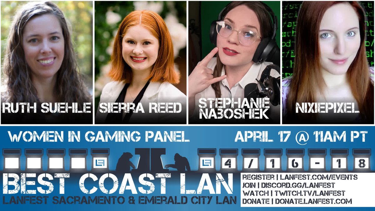 LANFestSac's tweet photo. Tune in for Women in Gaming panel Saturday Apr 17, 11am pt. @GeekBeacon's @NixiePixel hosts Sierra Reed, Ruth Suehle, and Stephanie Naboshek as they talk "all things gaming"

Register >> https://t.co/D07m7r91RN
JOIN >> https://t.co/8O2tGk1XHn
Watch >>... https://t.co/bHG0od6nSL