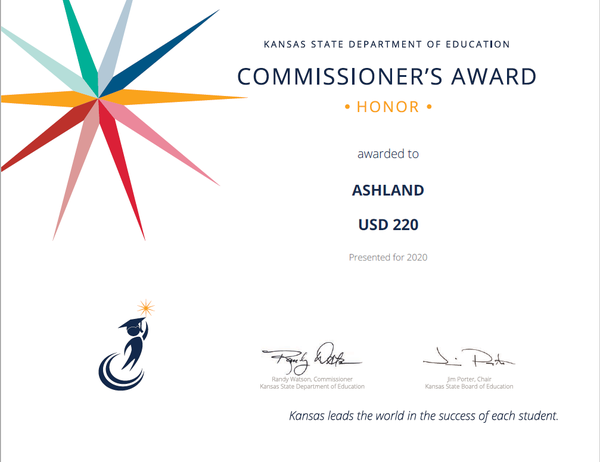 USD220's tweet photo. USD 220 is proud to be recognized by the KSDE:
1. Commissioner's Award - scoring above the postsecondary effectiveness rate.
2. Gold Star Recognition - Graduation rate at or above 95%
3. Silver Star Recognition - Postsecondary Success rate above the predicted effectiveness rate. https://t.co/WjS91WhKIl