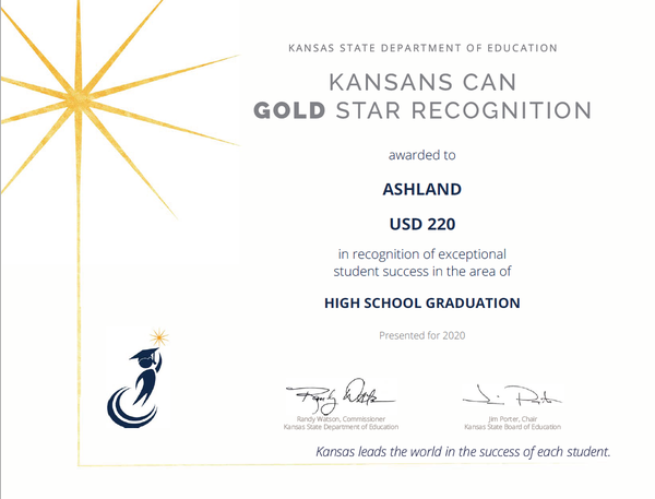 USD220's tweet photo. USD 220 is proud to be recognized by the KSDE:
1. Commissioner's Award - scoring above the postsecondary effectiveness rate.
2. Gold Star Recognition - Graduation rate at or above 95%
3. Silver Star Recognition - Postsecondary Success rate above the predicted effectiveness rate. https://t.co/WjS91WhKIl