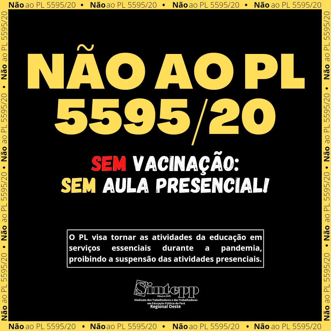 Sintepp_Oeste's tweet photo. 🚨 ATENÇÃO 

Deputados colocam urgência na votação do PL 5595/20 que visa tornar as atividades da educação em serviços essenciais durante a pandemia, proibindo a suspensão das atividades. É uma ameaça à vida dos profissionais da educação e dos estudantes. Não podemos permitir! https://t.co/fc3Jq3BtX2