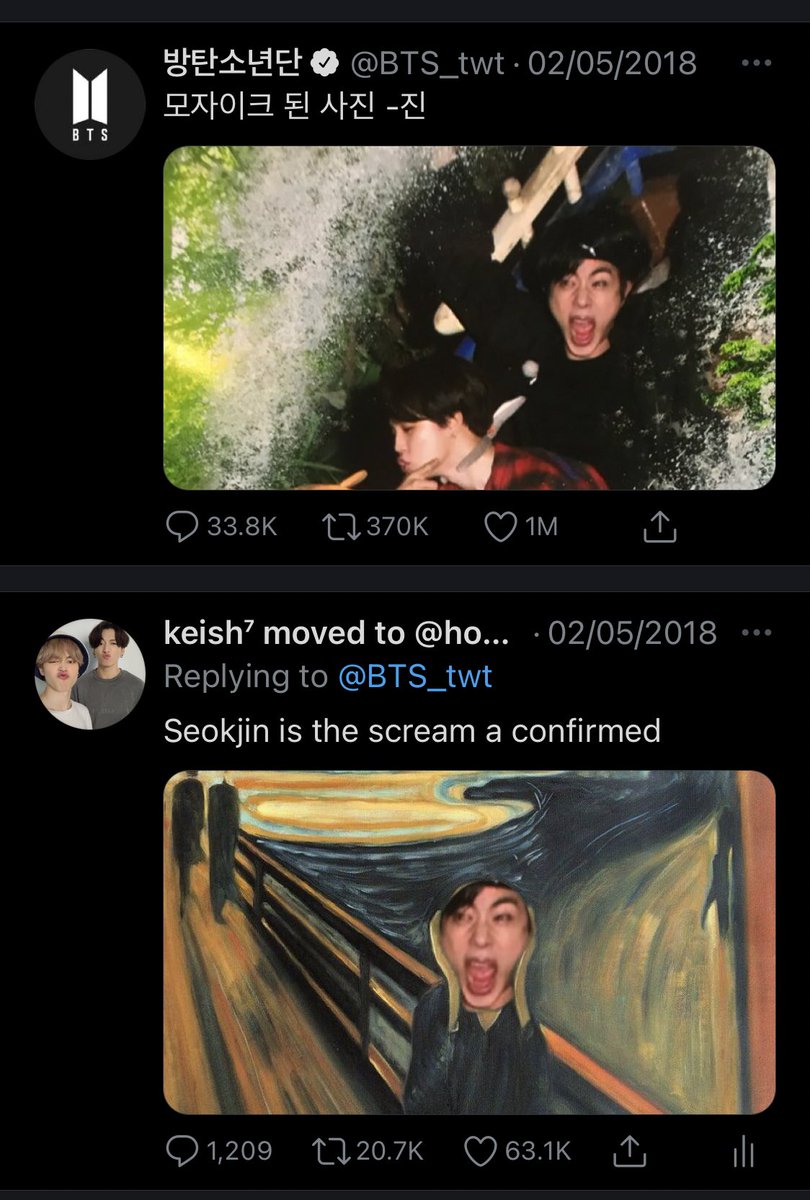 An army posting an edit of them under Seokjin post & he saved and posted it