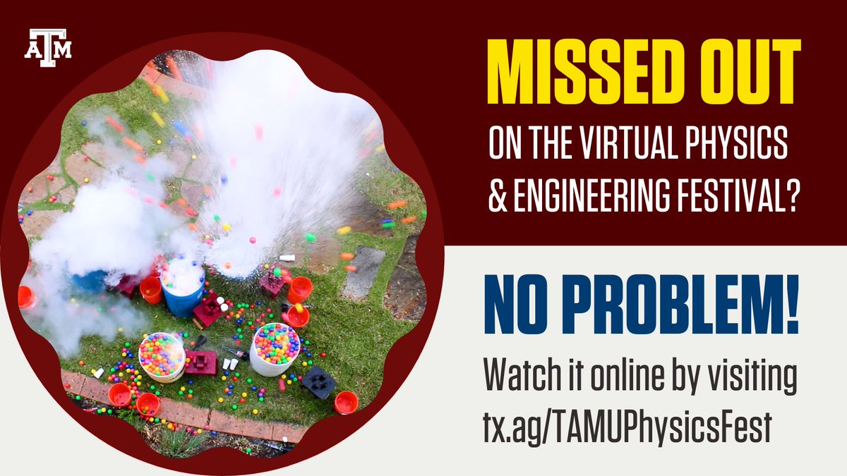 Missed out on the #TAMUPhysicsFest? No problem! Our video is saved on Youtube, so you can access it anytime, anywhere with family, friends, and classrooms! Watch &amp; share the link here: tx.ag/TAMUPhysicsFest