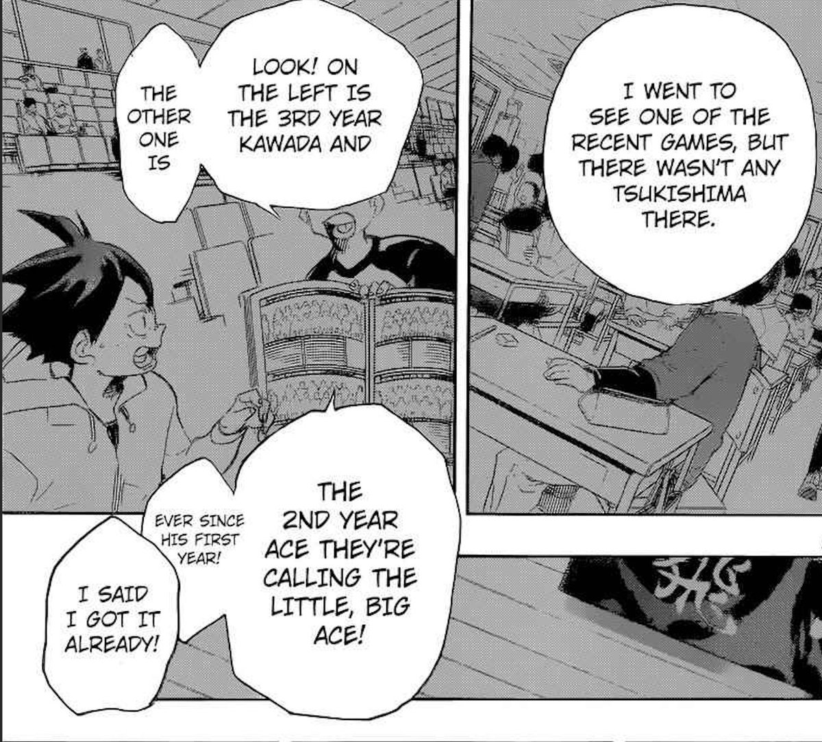 of course, udai is unaware of his effect on these players but i think it's a necessary connection between the three of them. by paralleling their experiences during the kamomedai match, we can clearly see how deeply this moved both tsukishima and hinata.