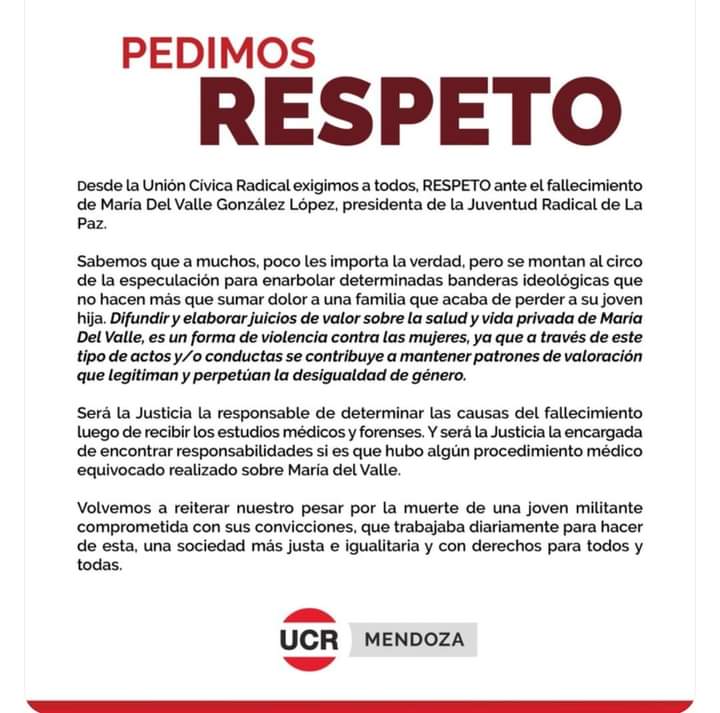 Dejemos que el alma de María descanse en paz, y respetemos su memoria. 
Podría ser tu hermana, tu amiga, tu novia, tu hija.
Los invito a que cierren la boca y no emitan ningún juicio moral sobre su persona ni su entorno ya que no les incumbe. Mucha luz para todos 🙌