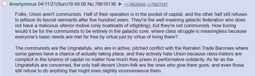 shoutout to this anon, tho, for their completely spot-on analysis of the union's failures and for explaining why the ungratefuls are the best faction