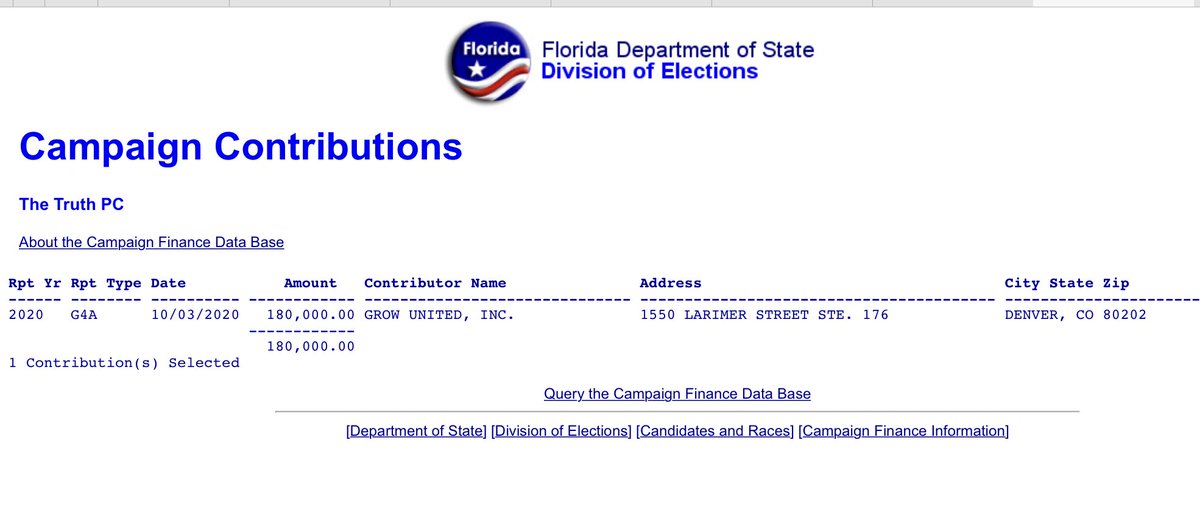 Both PACs have only 1 contribution & only 1 expenditure.And they’re identical.The only contributor (10/3, a day after opening): “Proclivity”, which suddenly changed in Florida campaign records to “Grow United”. Both are untraceable co’s registered in Delaware... @WPLGLocal10