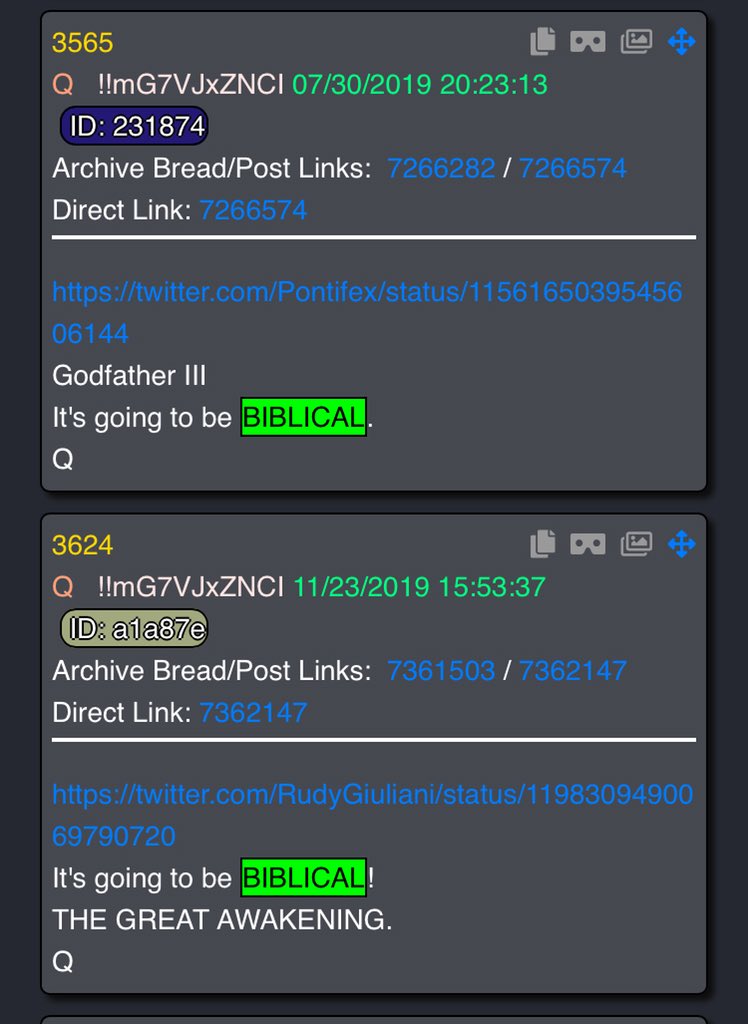 7/ Next 2 times link to the Pope’s tweet with Godfather III& Rudy’s tweet about not being afraidBoth tweets were on the same day as the drops 7/30/1911/23/19