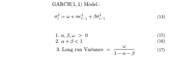 5/x GARCH(1,1), one of the most popular volatility forecasting models, simply maps the past returns into predictions of the variance. Parameter restriction#2 (see below) ensures that the predicted variance always returns to the long-run variance hence, variance is mean-reverting.