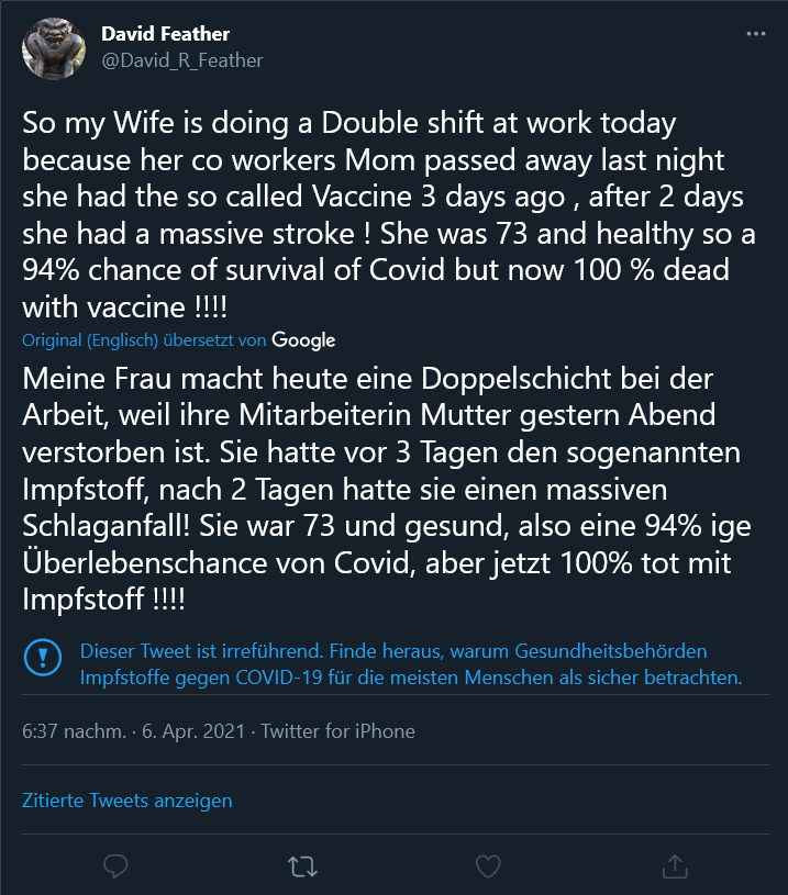 Klimaraecher's tweet photo. Nun geht es los,mit der Zensur auf Twitter !!
In Zukunft nur noch Lügen von Big-Pharma und Politik erlaubt ?!
Was haben Die an"Notfallzulassung"einer experimentellen Gen-Therapie am Menschen nicht verstanden und Was Daran fragwürdig ?!
#fakepandemie #testpandemie #coronadiktatur https://t.co/JR2kdrEzZs