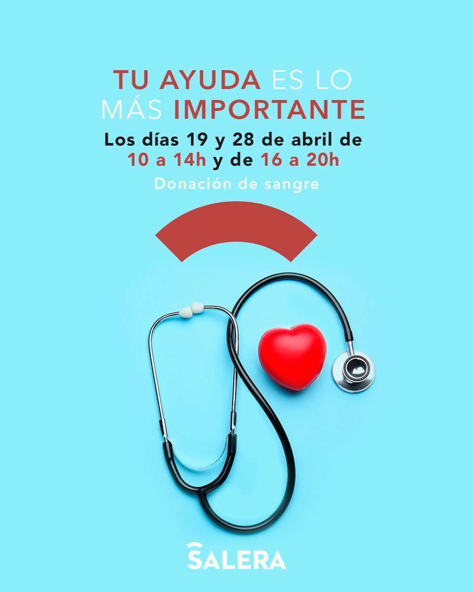 CCSalera's tweet photo. Los próximos días 19 y 28 de abril tendrá lugar la campaña de donación de sangre en #Salera. Te esperamos en horario de 10h a 14h y de 16h a 20h en la planta central del Centro Comercial, al lado de @ToysRUsEsp. ¡Te esperamos! #CCSalera #DonaciónDeSangre #Castellón https://t.co/EQIsWCknSK