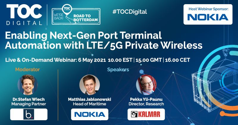 TOCWorldwide's tweet photo. Join @nokia @Kalmarglobal &amp; bloog GmbH for our next #TOCDigital webinar 'Enabling #nextgen #Port #Terminal #Automation with LTE / 5G Private Wireless' to learn what the challenges of wireless #tech are &amp; how the latest solutions can overcome these >>
https://t.co/oTd4QCC0Fe https://t.co/Exu3eKp2Nt