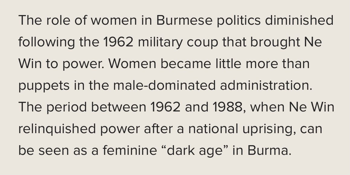 So, although the women’s movement in Myanmar was *far* from perfect, it was on the right track, until it was derailed by dictatorship and it entered what Kyaw Zwa Moe referred to as a “feminine ‘dark age’”.But hints of this could be seen before then. #WhatsHappeninglnMyanmar