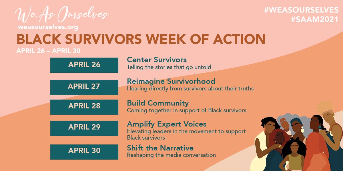 SocialWorkWVU's tweet photo. Join @weasourselves — a culture and narrative change campaign in support of Black survivors by @nwlc @MeTooMVMT and @TIMESUPNOW — for the first-ever week of action centering and amplifying the voices of Black survivors. https://t.co/R5UEbHgAhe