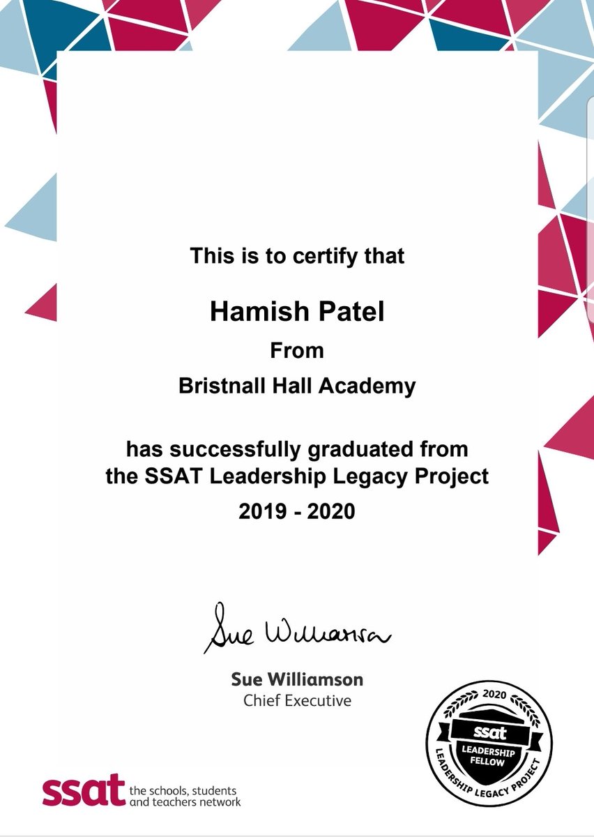 BHallAcademy's tweet image. Congratulations to the #bhamazing Mr Patel for successfully completing the @ssat Leadership Legacy Project #ssatllp @ej_ssat
@SWilliamson_CEO