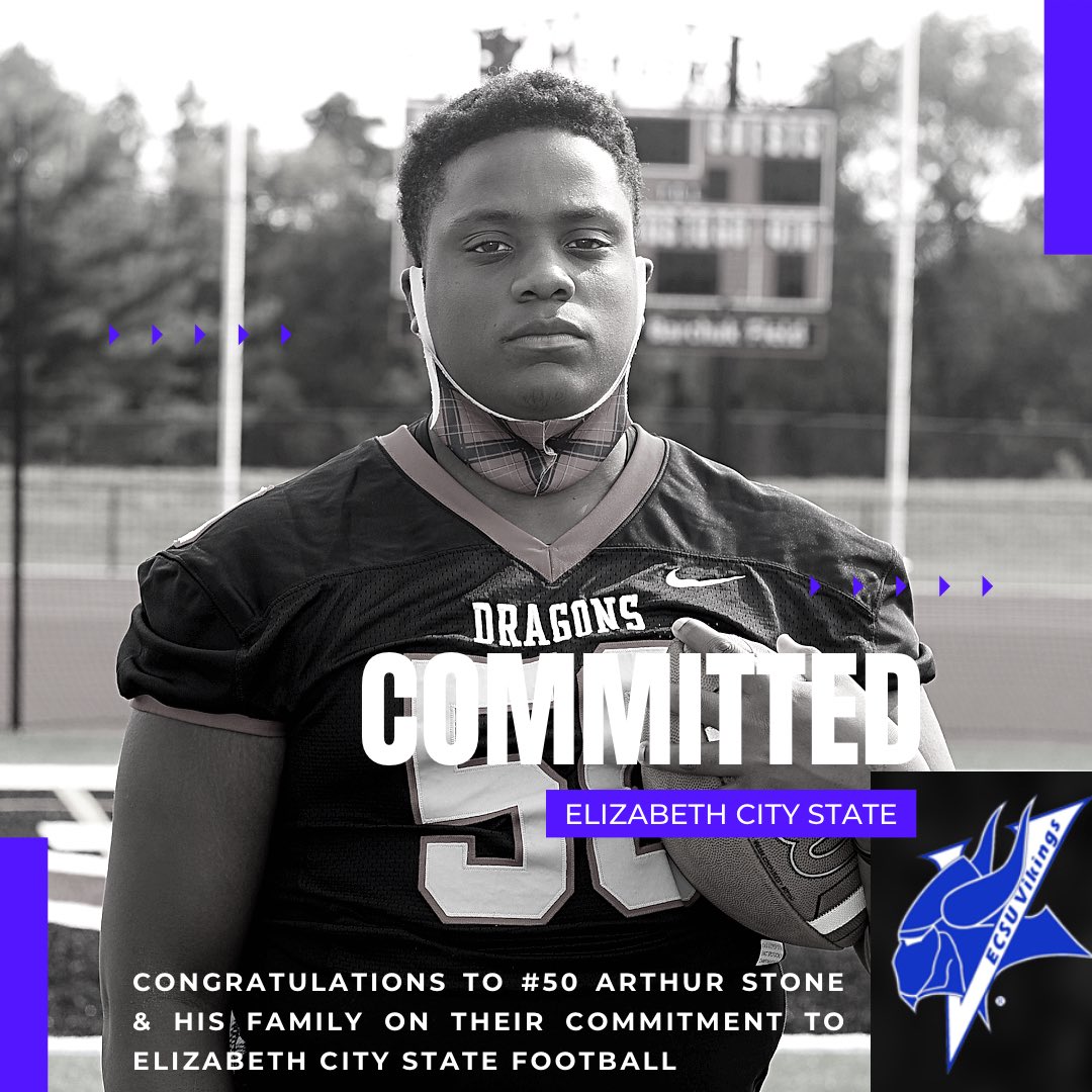 🔴⚫️🏈COMMITTED - Congratulations to #50 Arthur Stone and his family on their commitment to <a href="/ECSU/">Elizabeth City State University</a> <a href="/ECSUVikings/">ECSU Athletics</a>. Special thanks to HFC Anthony Jones <a href="/AnthonyJonesFB/">Anthony Jones Jr</a> and staff for their recruiting efforts. Arthur has Tremendous potential - Go Dragons 🐉 🔴⚫️