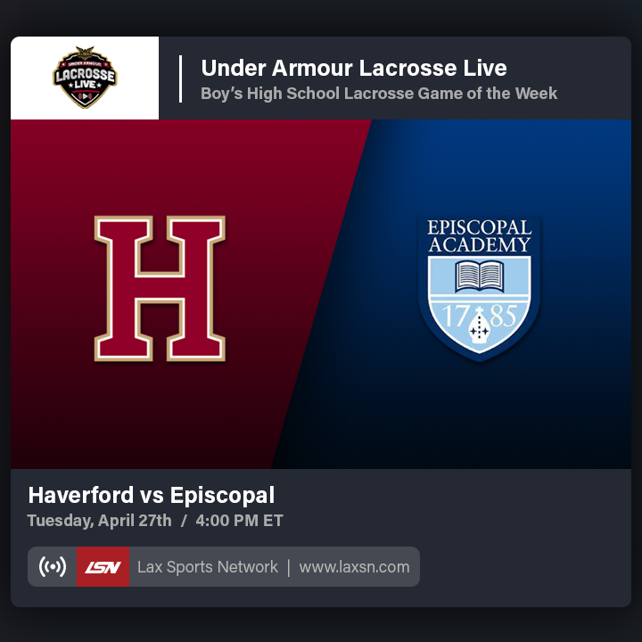 TODAY at 4PM ET on LSN: <a href="/fords_lacrosse/">Fords Lacrosse</a> vs. @EAboyslacrosse | Watch Free laxsn.com