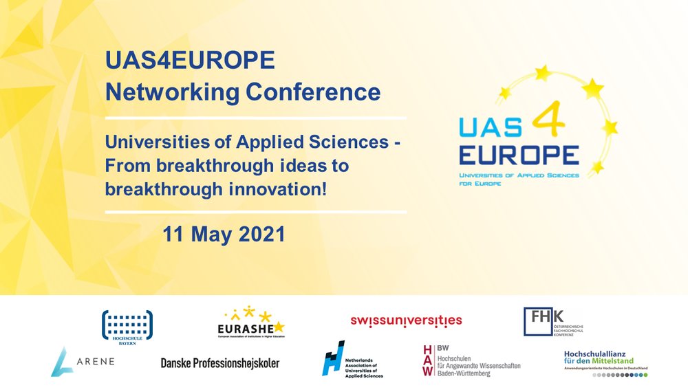 🧪 💡🎓Join the @UAS4EUROPE International Networking Conference “Universities of Applied Sciences: From breakthrough ideas to breakthrough innovation!” 
#Research #Innovation
Discusssions & workshops on #HorizonEU &matchmaking opportunities! 
➡️bit.ly/3xrZOi0 
🗓️11 May