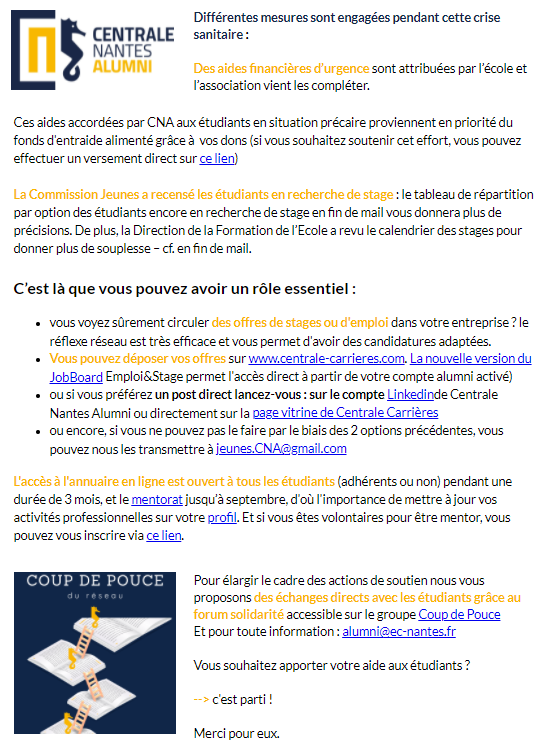 ACN_Centraliens's tweet photo. #diplômés : voici quelques pistes imaginées par le #réseau pour aider les étudiants à passer ce cap particulièrement compliqué. Vous voulez devenir #ambassadeur #solidaire ? https://t.co/U0Rbq0KRuf https://t.co/rk8LWVoQFT