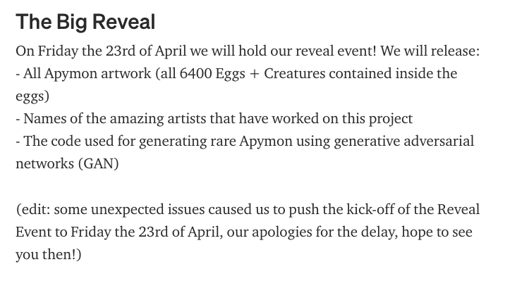 apymon_trainer's tweet photo. @DanWolfling @ApymonOfficial read this 1st time without realizing it's already the 27th lol so i'm not too sure. @ApymonOfficial any set date for egg openings? https://t.co/XUVvqmUD7u