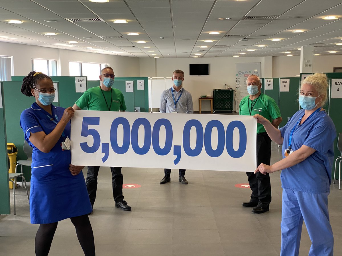 We're not stopping at 5 million, we want everyone across Cheshire &amp; Merseyside protected! 
If you are 42 or over call 01744 64 74 84 to book your COVID-19 vaccination NOW and we'll see you at our Mass Vaccination Centre in St Helens 🖐️#5millionvaccines #covidvaccinenw #TeamSTHK