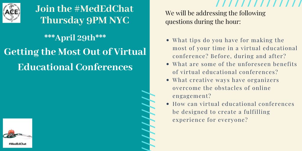 Join @sood_lonika & The Generalists in #MedEd on the #MedEdChat April 29th at 9PM EDT/NYC to strategize best practices for virtual conferences!