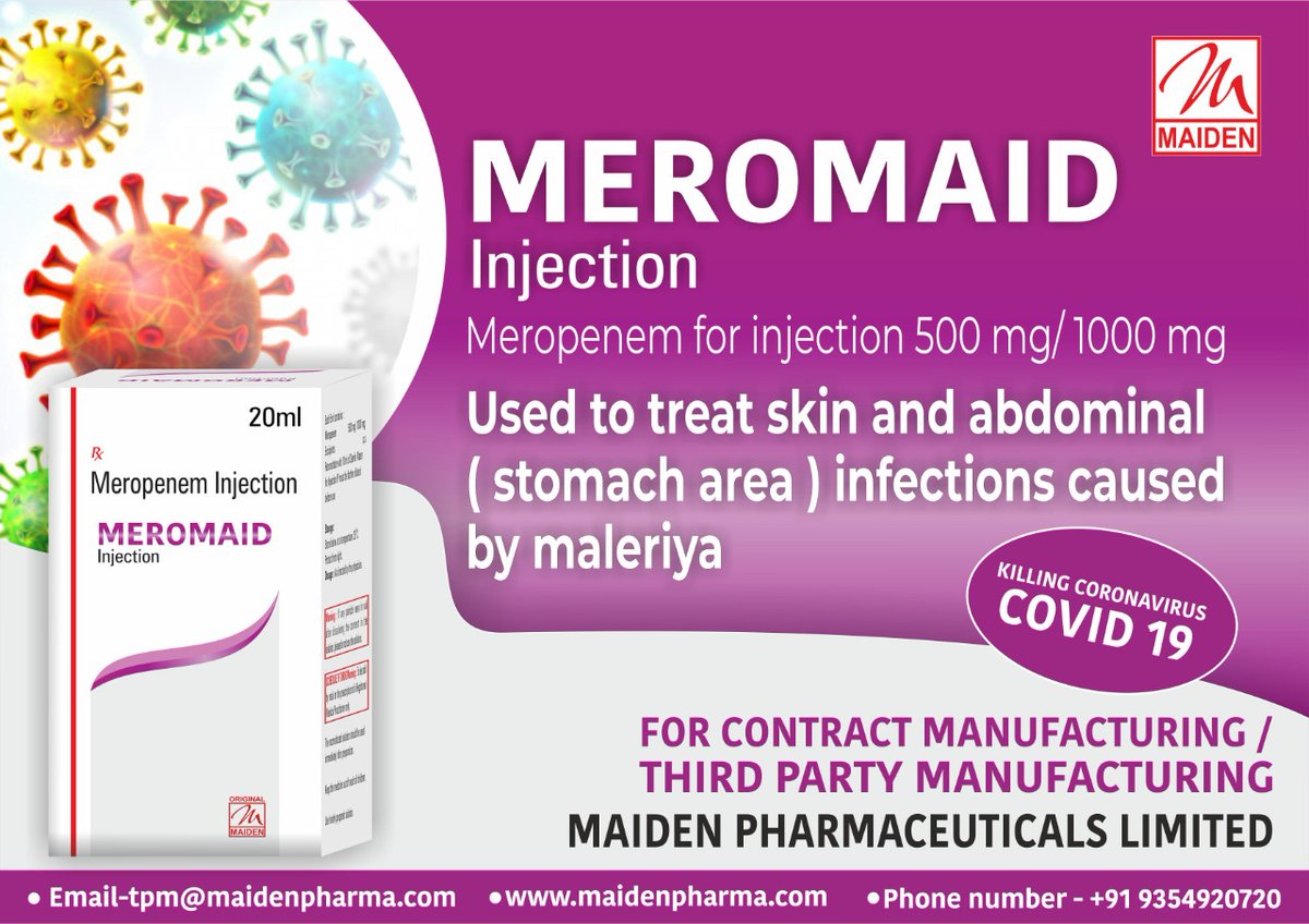 LtdMaiden's tweet photo. MEROMAID INJECTION - Maiden Pharmaceuticals Limited
#maiden #maidenpharmaceuticals #pharma #indiabestpharmaexporters #bestexportersinindia #pharmamanufacturingcompany #exportersinIndia #pharmaexportersnearme #pharmaexporterindelhincr #neutralcore #pharmacist #PCDPharma https://t.co/PmYSpCSa8y