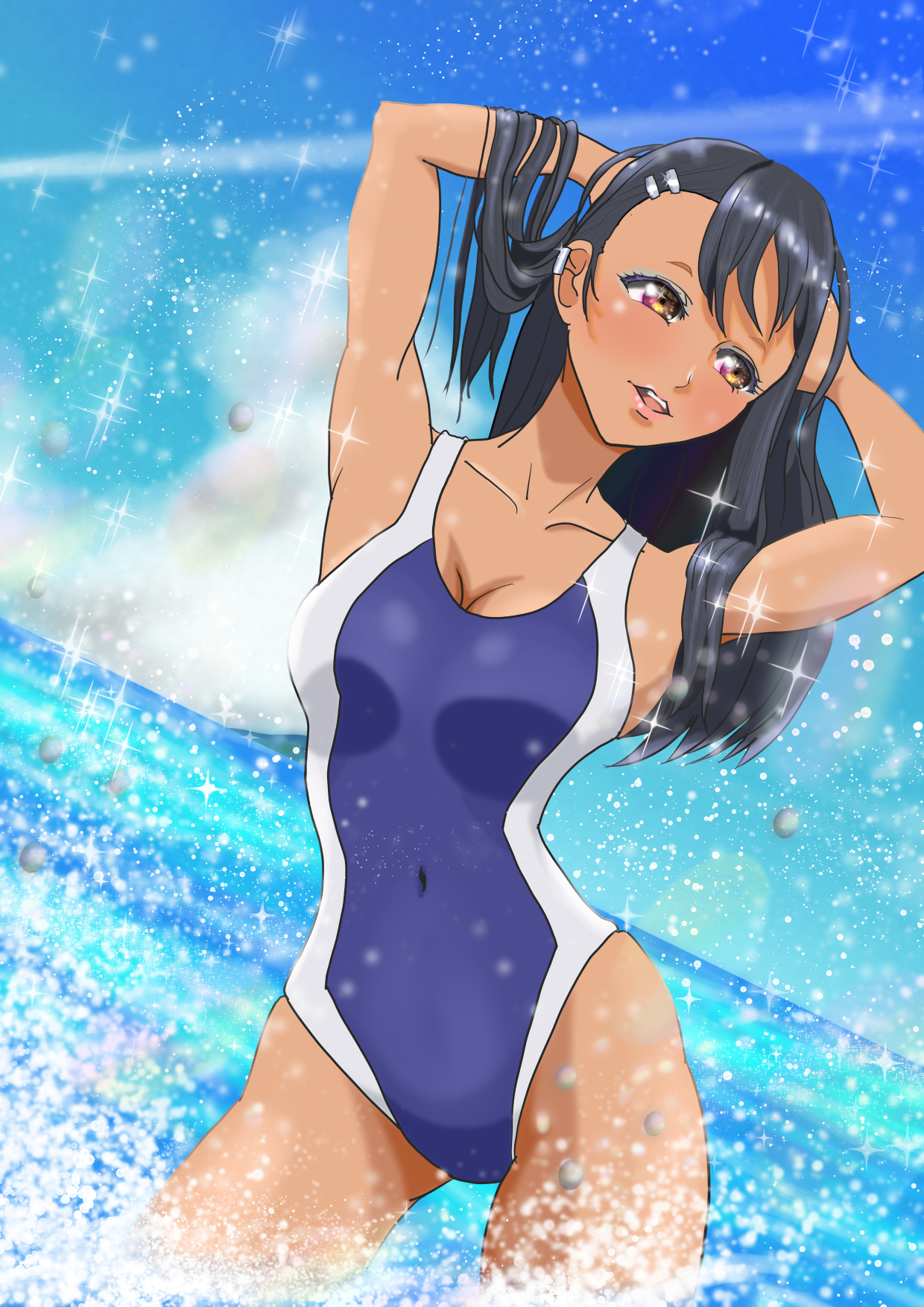 二次元　競泳水着 また、Sな事を思いついたようで PIXIV→https://t.co/jgNBRUCHRr 長瀞さん  あの、イジリ思いついた時の顔・・・ ワルですね！ #アトリエの系譜 #二次 #長瀞早瀬 #イジらないで長瀞さん #イラスト #絵描きさんと繋がりたい  #絵描きさんとつながりたい ...