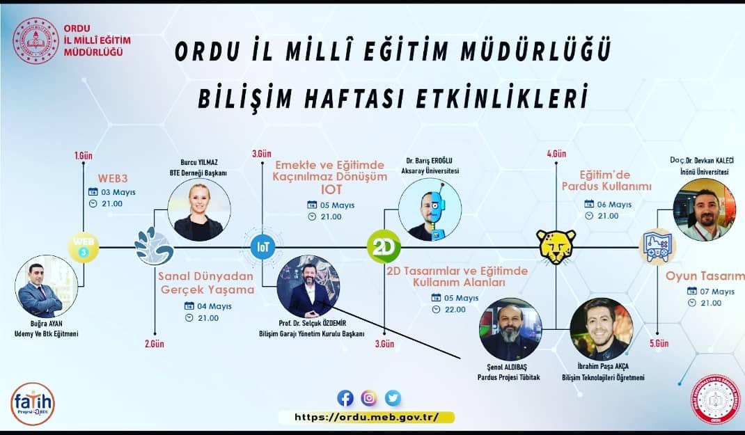 Fatih Projesi - Ordu (@ordufatihpro) on Twitter photo 3-7 Mayıs Bilişim Haftasında Bilim ve Teknolojinin önemine dikkat çekmek amacıyla alanında uzman dev isimlerle buluşacağız.Tüm öğretmenlerimizi bekliyoruz #egitimkentiordu
<a href="/ziyaselcuk/">Ziya Selçuk</a> <a href="/AsafKarap/">Asaf Murat Karapınar🇹🇷🇹🇷🇹🇷</a> @samildemircan <a href="/tuncaysonel/">Tuncay Sonel</a> <a href="/mhilmiguler/">Dr. Mehmet Hilmi Güler</a> <a href="/mfvargeloglu/">MEHMET FATİH VARGELOĞLU</a> <a href="/AyferORALAYDIN/">Ayfer ORAL AYDIN</a> <a href="/Ordu_MEM/">Ordu İl Millî Eğitim Müdürlüğü</a> 3-7 Mayıs Bilişim Haftasında Bilim ve Teknolojinin önemine dikkat çekmek amacıyla alanında uzman dev isimlerle buluşacağız.Tüm öğretmenlerimizi bekliyoruz #egitimkentiordu
<a href="/ziyaselcuk/">Ziya Selçuk</a> <a href="/AsafKarap/">Asaf Murat Karapınar🇹🇷🇹🇷🇹🇷</a> @samildemircan <a href="/tuncaysonel/">Tuncay Sonel</a> <a href="/mhilmiguler/">Dr. Mehmet Hilmi Güler</a> <a href="/mfvargeloglu/">MEHMET FATİH VARGELOĞLU</a> <a href="/AyferORALAYDIN/">Ayfer ORAL AYDIN</a> <a href="/Ordu_MEM/">Ordu İl Millî Eğitim Müdürlüğü</a>