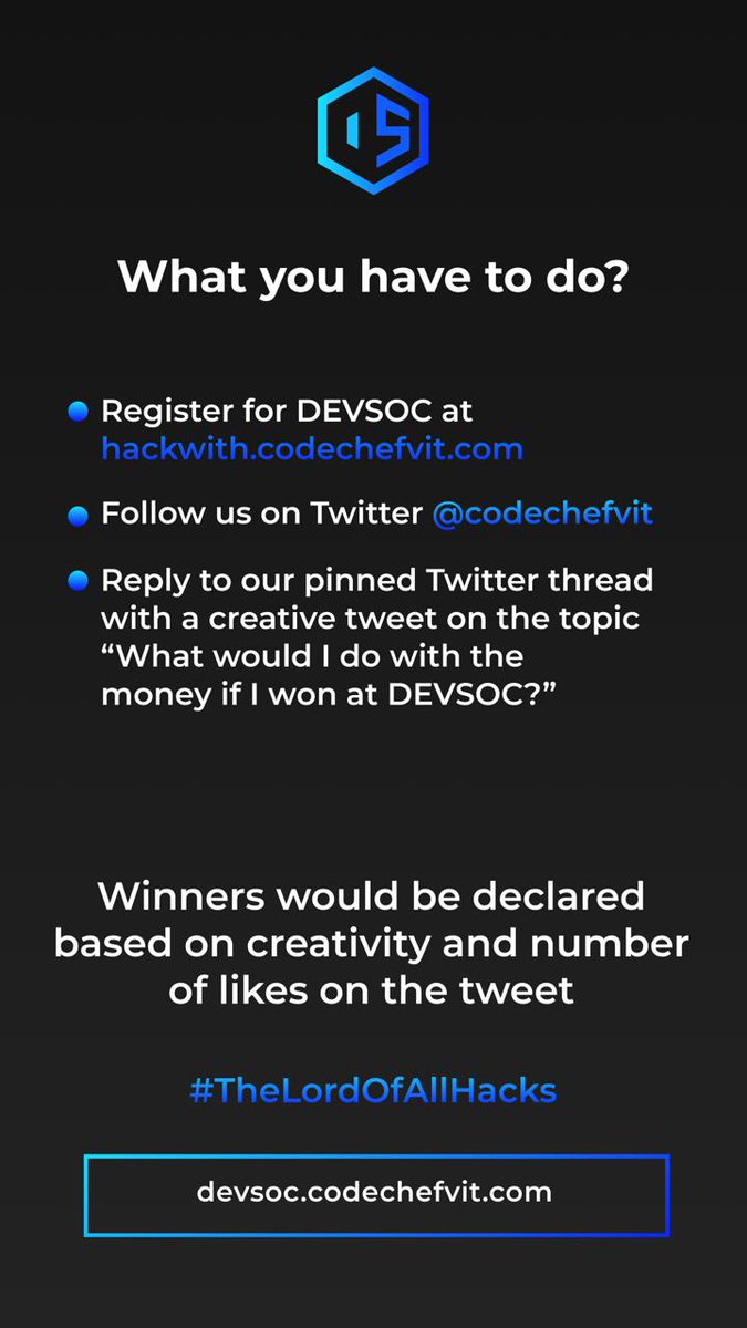 codechefvit's tweet image. &quot;You can’t use up creativity. The more you use, the more you have.” —Maya Angelou

Depict your creativity and tell us “If I won DEVSOC, I’d use my prize money for..”
#devsoc  #hackathon  #100daysofcoding #CodeNewbie  #prizes
